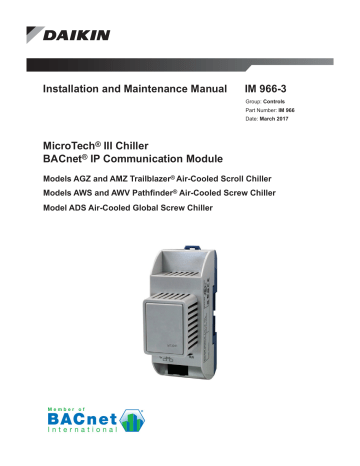 Daikin MicroTech® III Chiller BACnet® IP | Manualzz