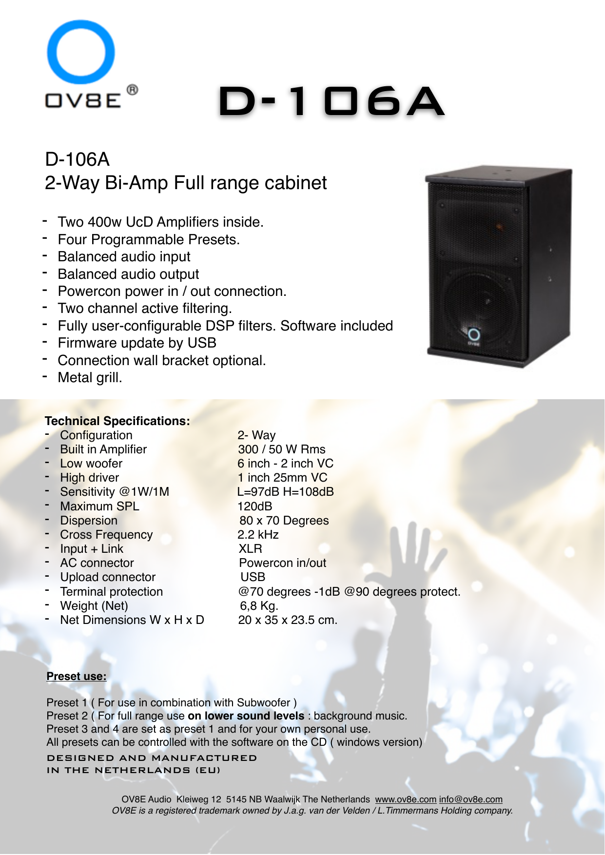 D106a Techsheet Ov8e Home Page Professional Audio Manualzz