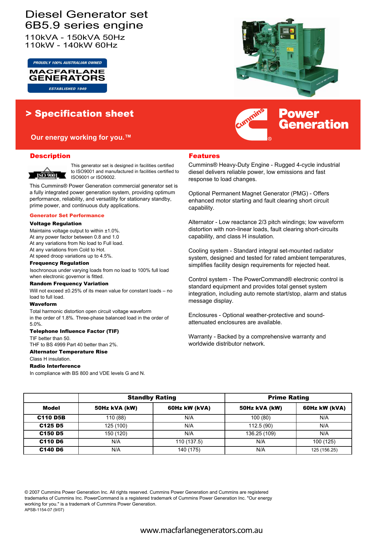 VGC Cummins OPERATION AND MAINTENANCE MANUAL B SERIES GENERATOR SET Shop Service 