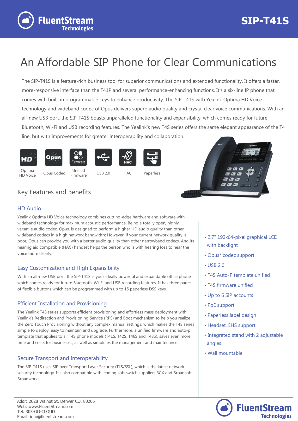 Yealink SIP-T41S Datasheet - FluentStream Technologies | Manualzz