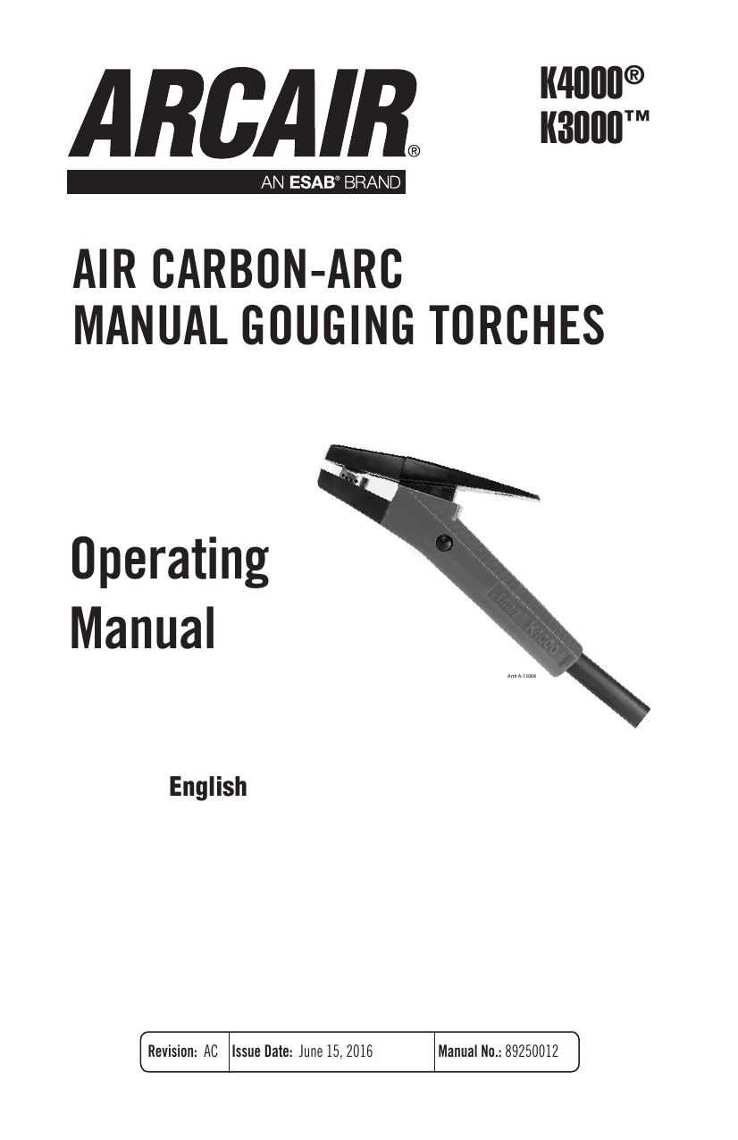 ESAB Air CarbonArc Manual Gouging Torches Instruction manual Manualzz