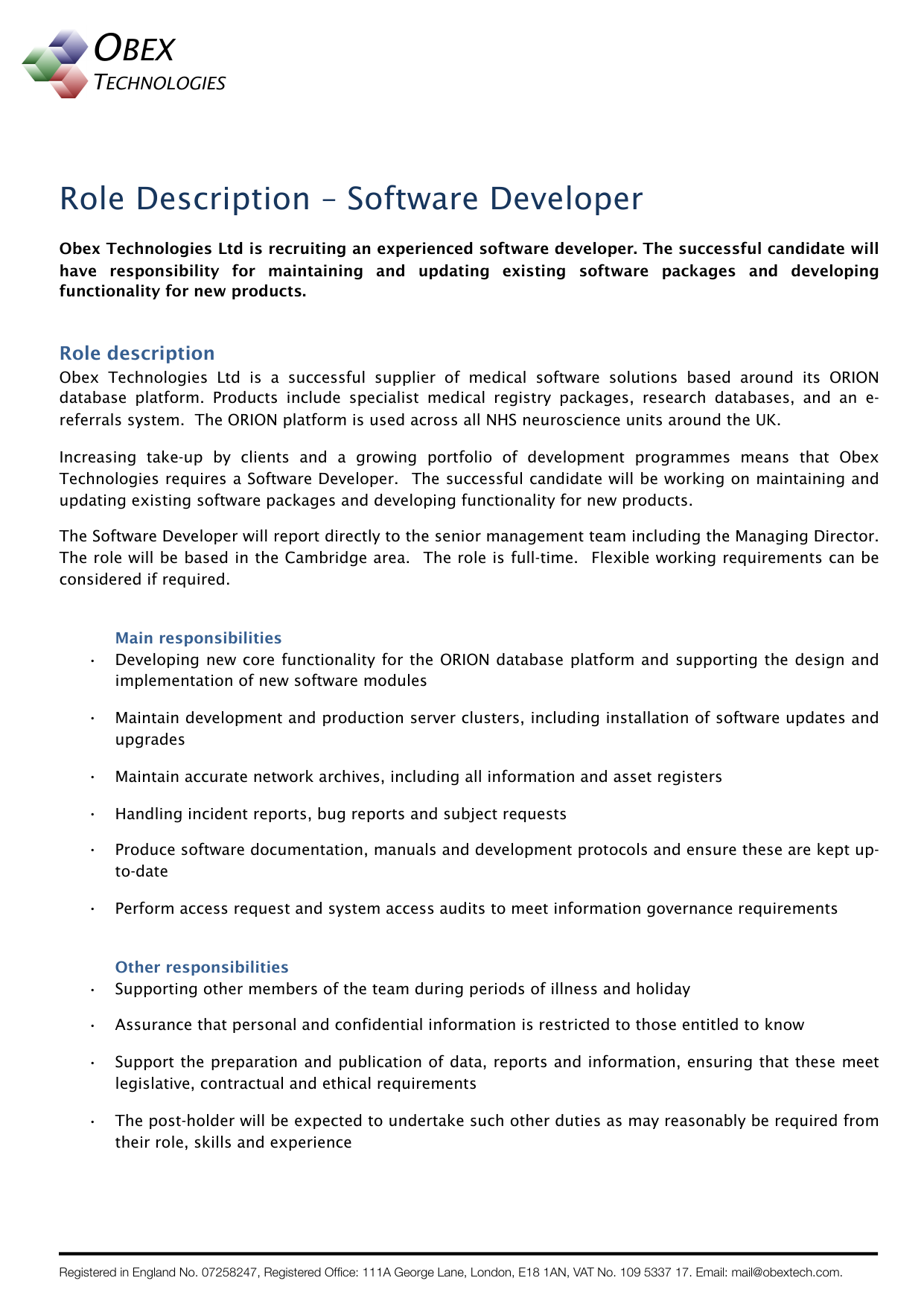 Role Description – Software Developer | Manualzz