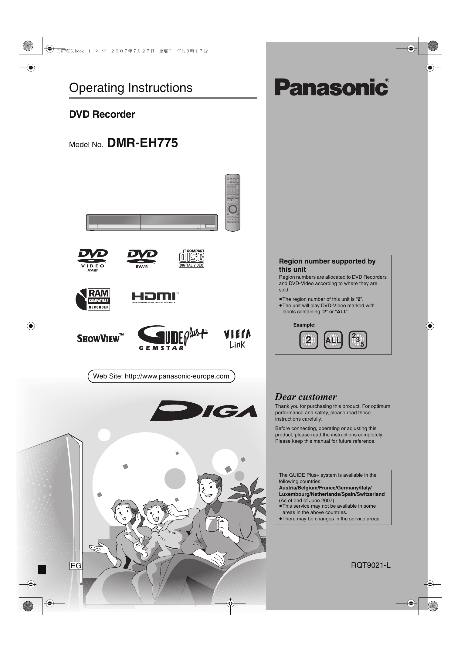 Panasonic Dmreh775 Operating Instructions Manualzz