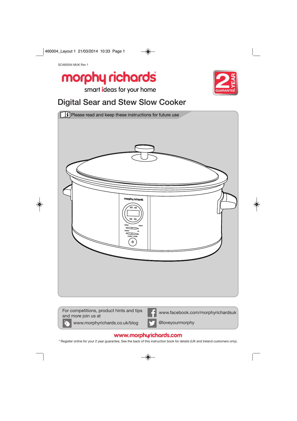 Morphy Richards M RICH 3.5L DIGI SEARSTEW SLOW COOKER SS User manual
