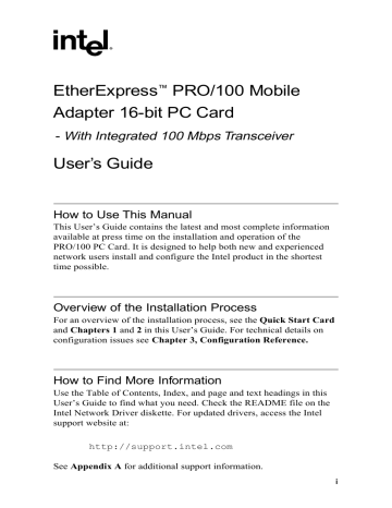 Diagnostic Test Utility Settings (M16ATEST.EXE). Intel ETHEREXPRESS PRO/100 | Manualzz
