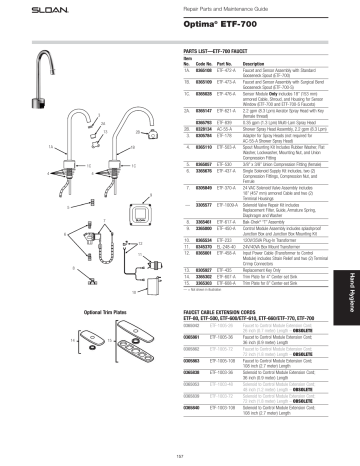Optima ETF-700 Faucets | Maintenance Guide | Sloan | Manualzz