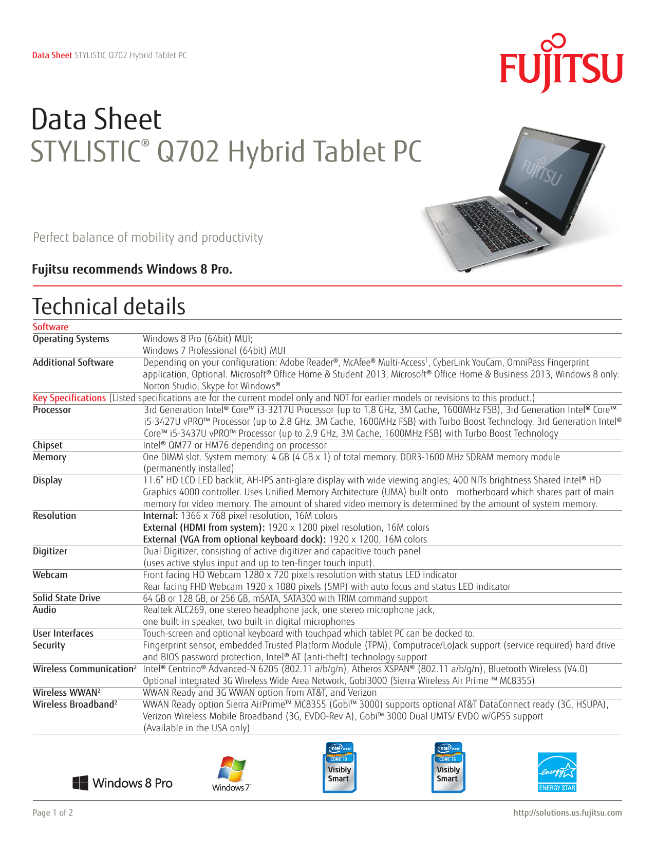 Fujitsu Stylistic Q702 Manualzz