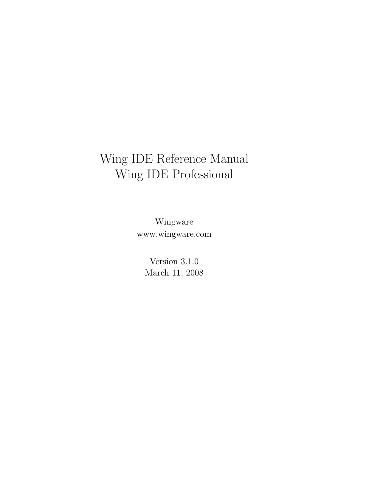 Wing IDE Reference Manual