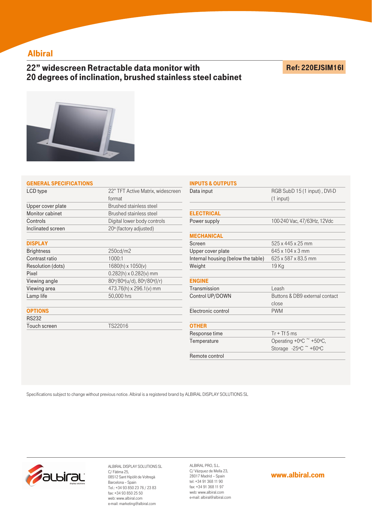 22 Widescreen Retractable Data Monitor With Degrees Of Manualzz