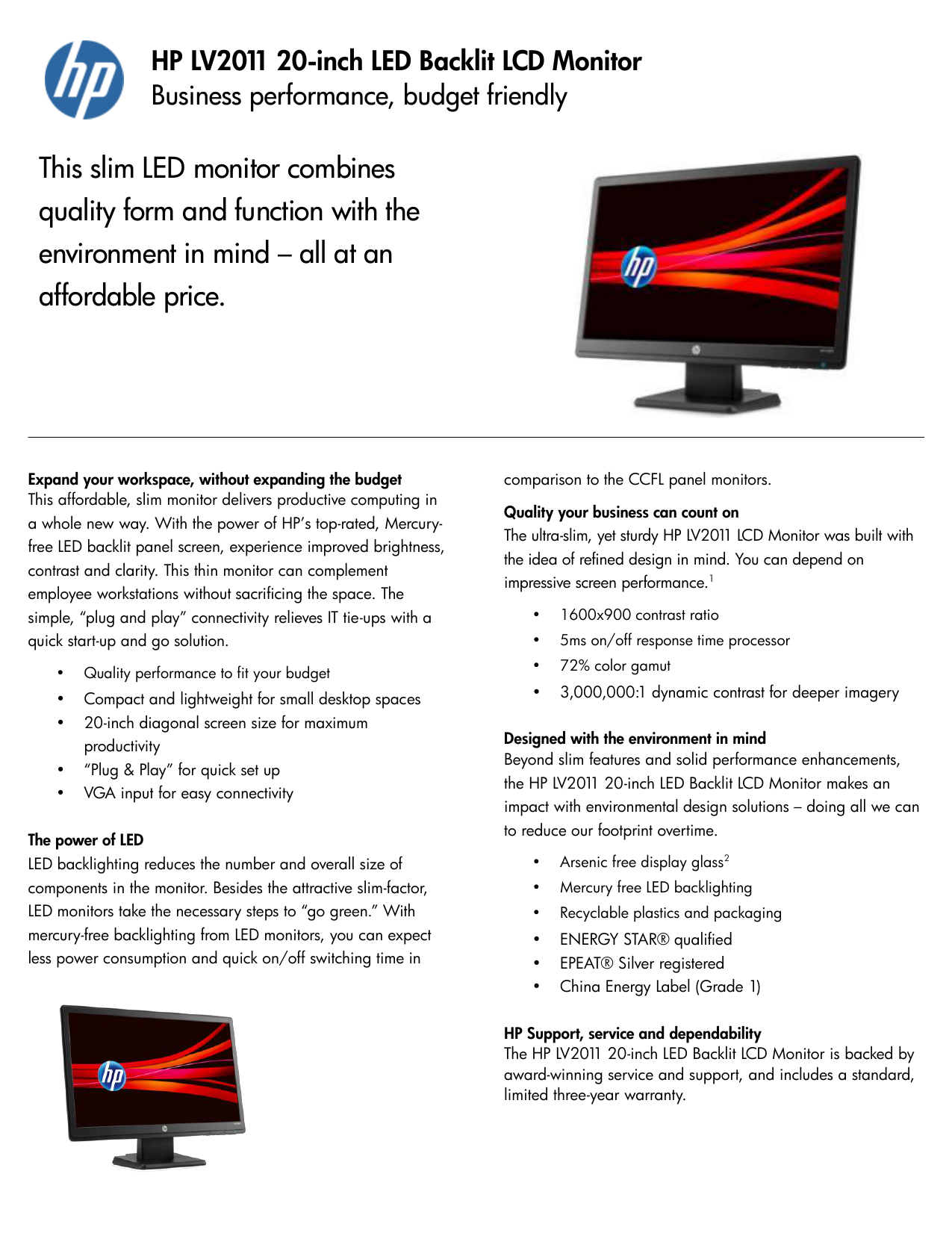 Hp 2011x 20 Inch Led Backlit Lcd Monitor Emea Only