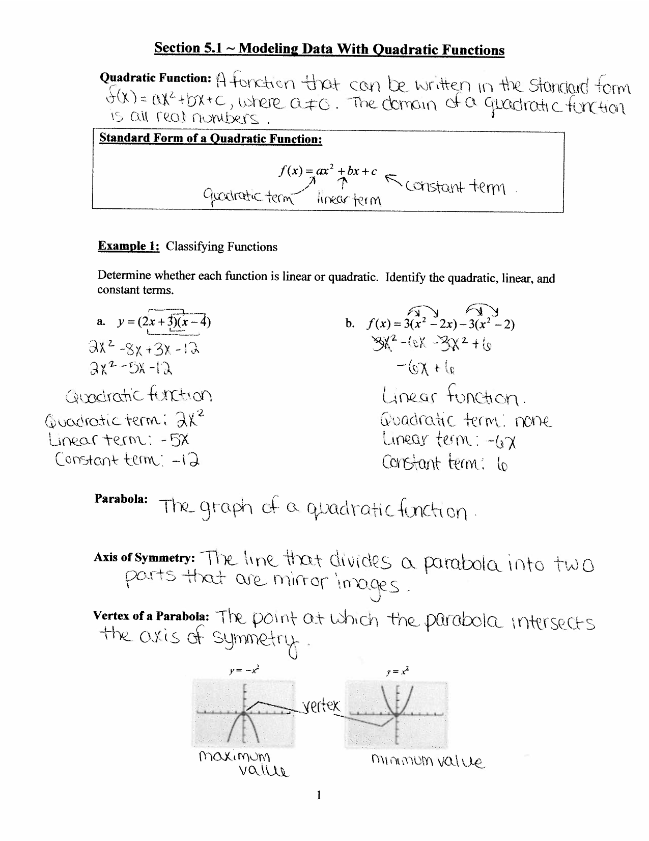 Section 5.5 Modeling Data With Quadratic Functions  Manualzz With Quadratic Functions Worksheet With Answers