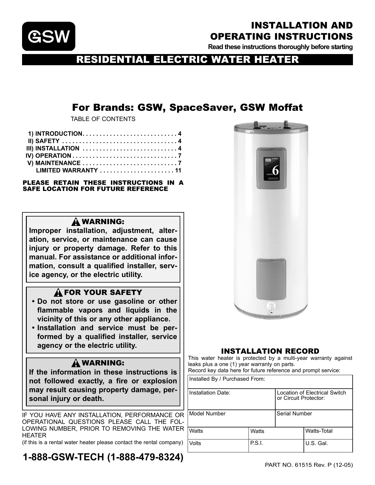 GSW GSW Operating Instructions Manual Manualzz