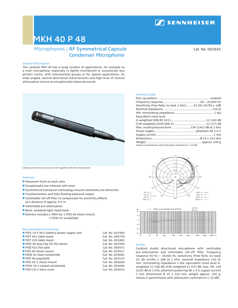 Sennheiser Mkh 40 P48 Specification Manualzz