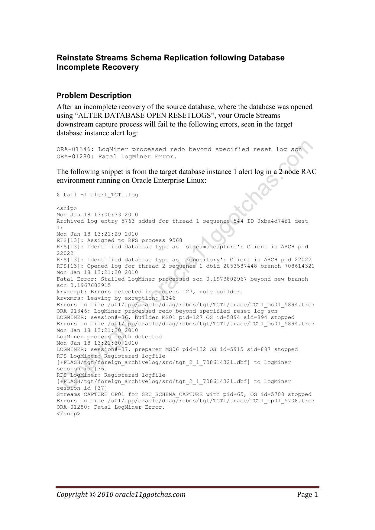 Problem Description Oracle 11g Gotchas Manualzz
