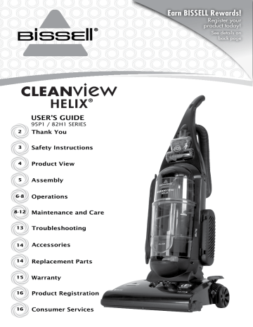 Bissell 95P1/82H1 Series Cleanview Helix User Guide | Manualzz