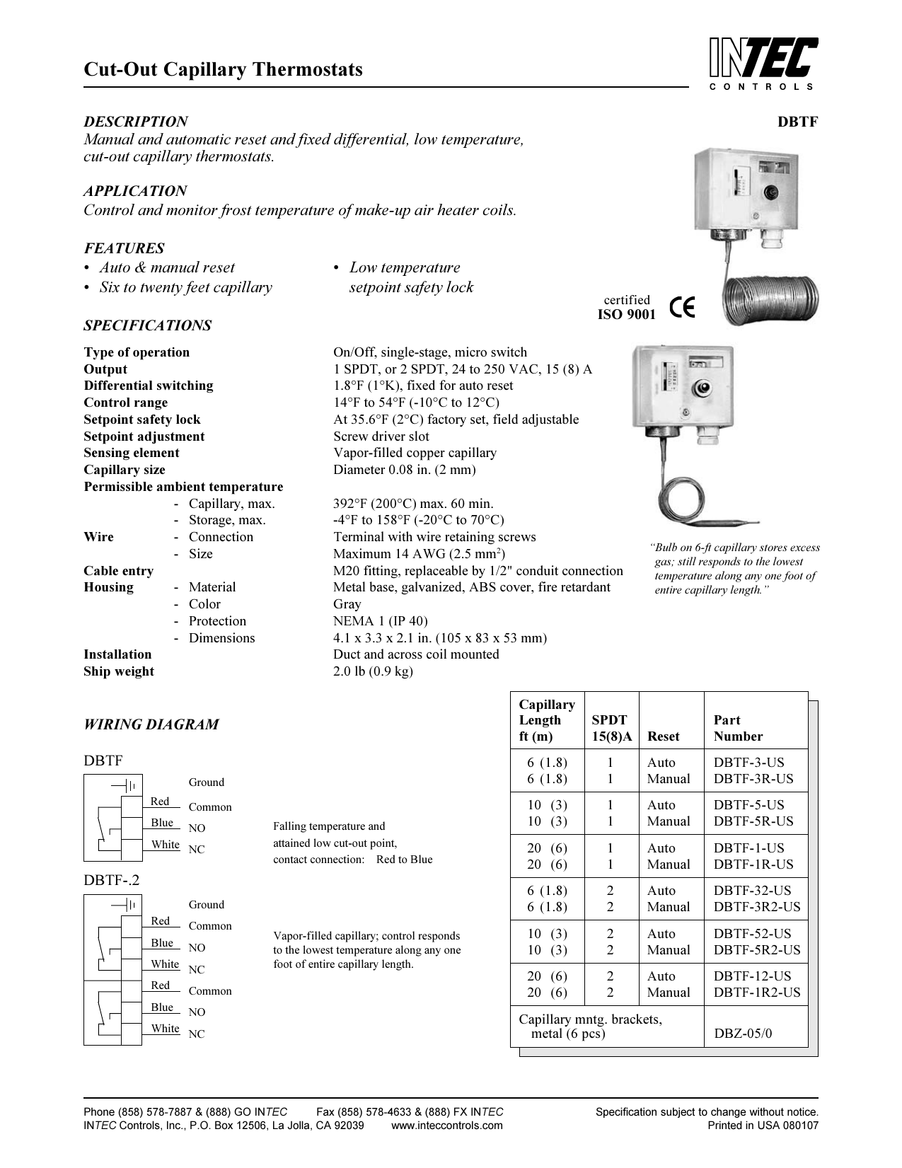 Cut-Out Capillary Thermostats | Manualzz