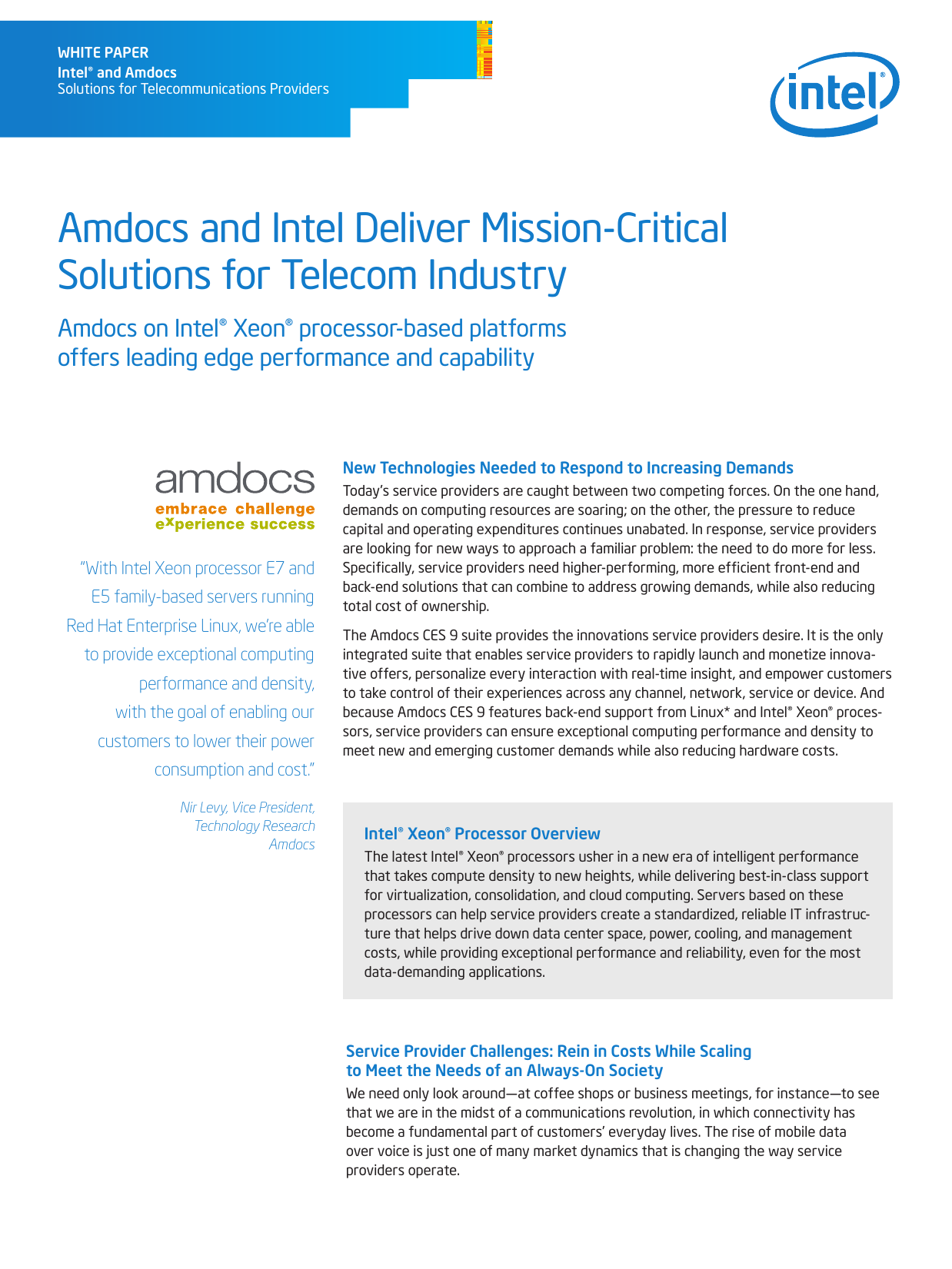 Amdocs And Intel Deliver Mission Critical Solutions For Telecom Manualzz