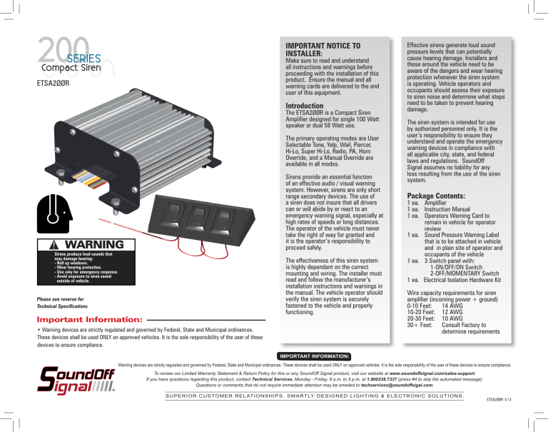 200 Series Siren Installation Sheet Manualzz