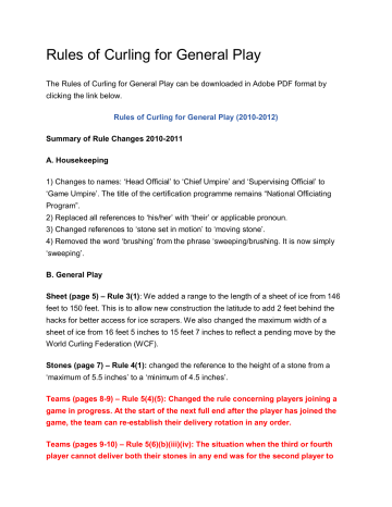 Rules Of Curling For General Play Manualzz