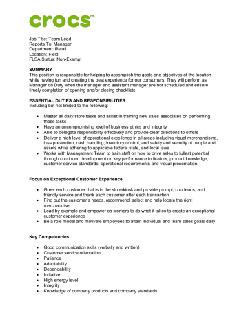 Local job lead retail job with good pay