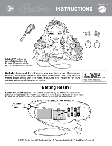 Barbie L2940 As The Island Princess Princess Rosella Sing Along Styling Head Instructions | Manualzz