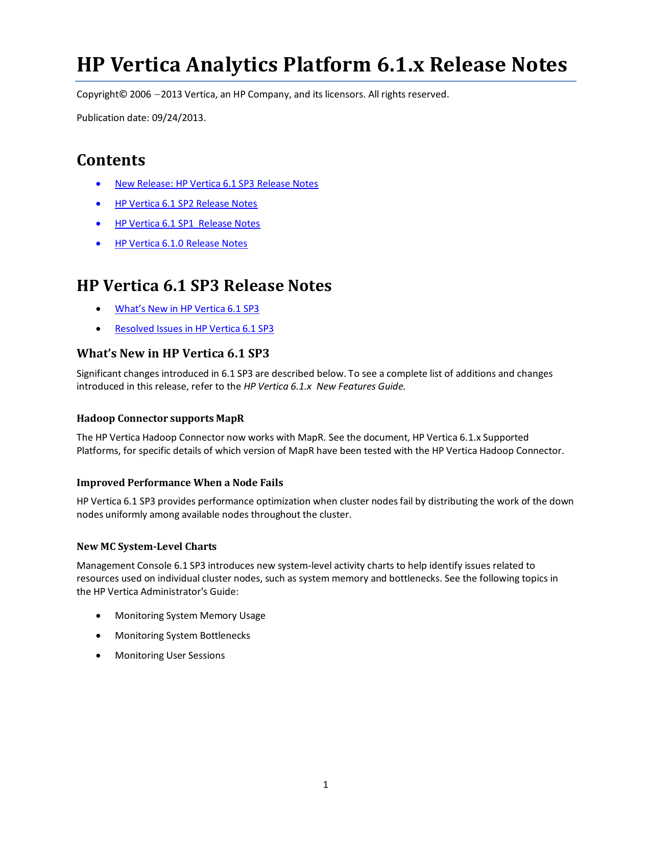 Hp Vertica Analytics Platform 6 1 X Release Notes Manualzz