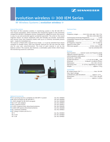 Sennheiser Evolution Wireless G2 300 Iem Series Datasheet Manualzz