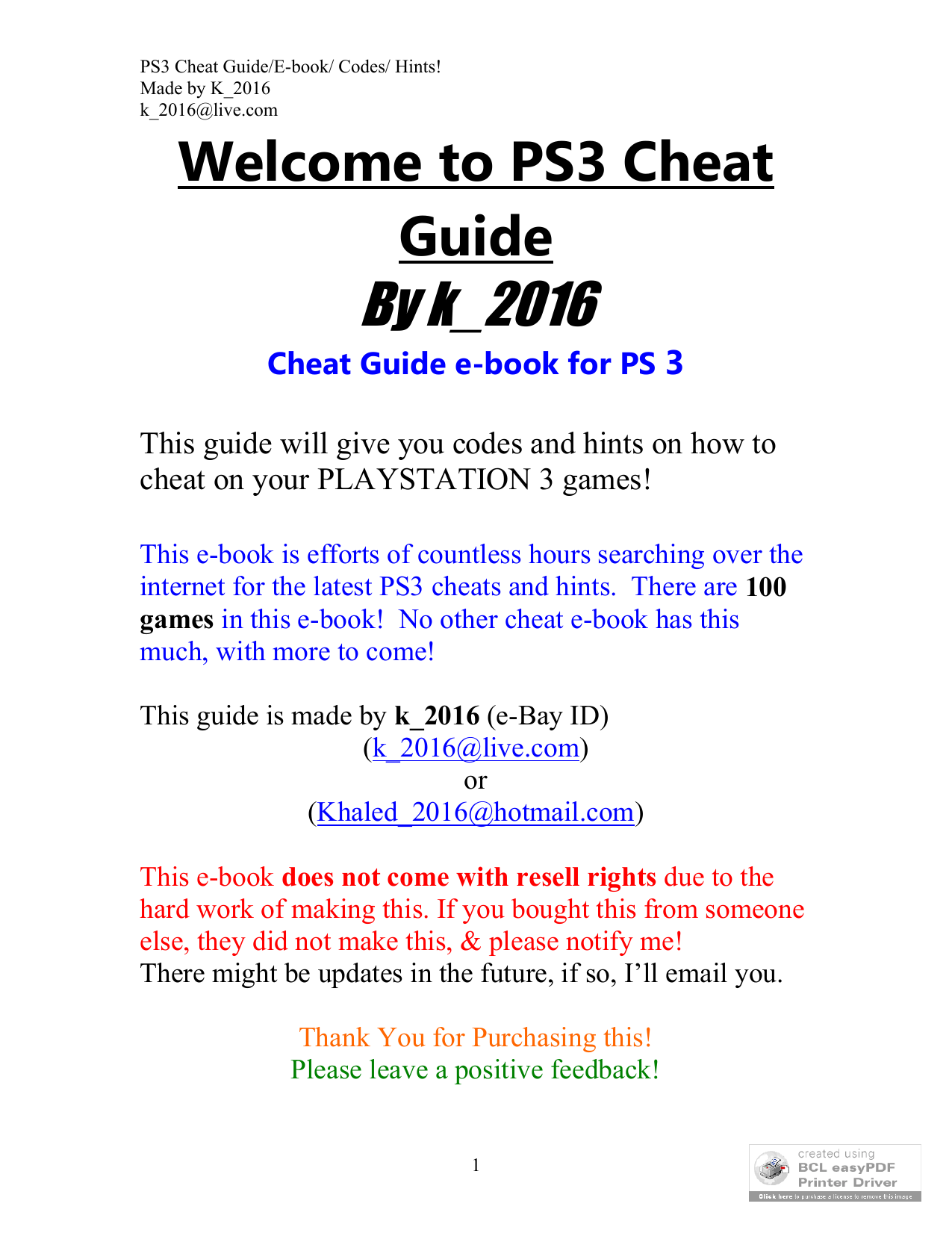 PS3 Cheat E-book- 100 games | manualzz.com - 