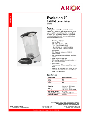 Evolution 70 - AROX Singapore Pte. Ltd | Manualzz