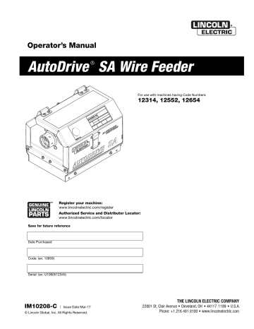Lincoln Electric AutoDrive SA Feeder - 12314 Operator Manual | Manualzz