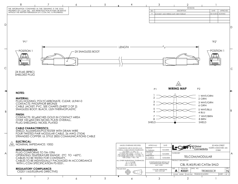 Wiring Map A Cbl Rj45 Rj45 Cat5e Shld Telcom Modular Manualzz