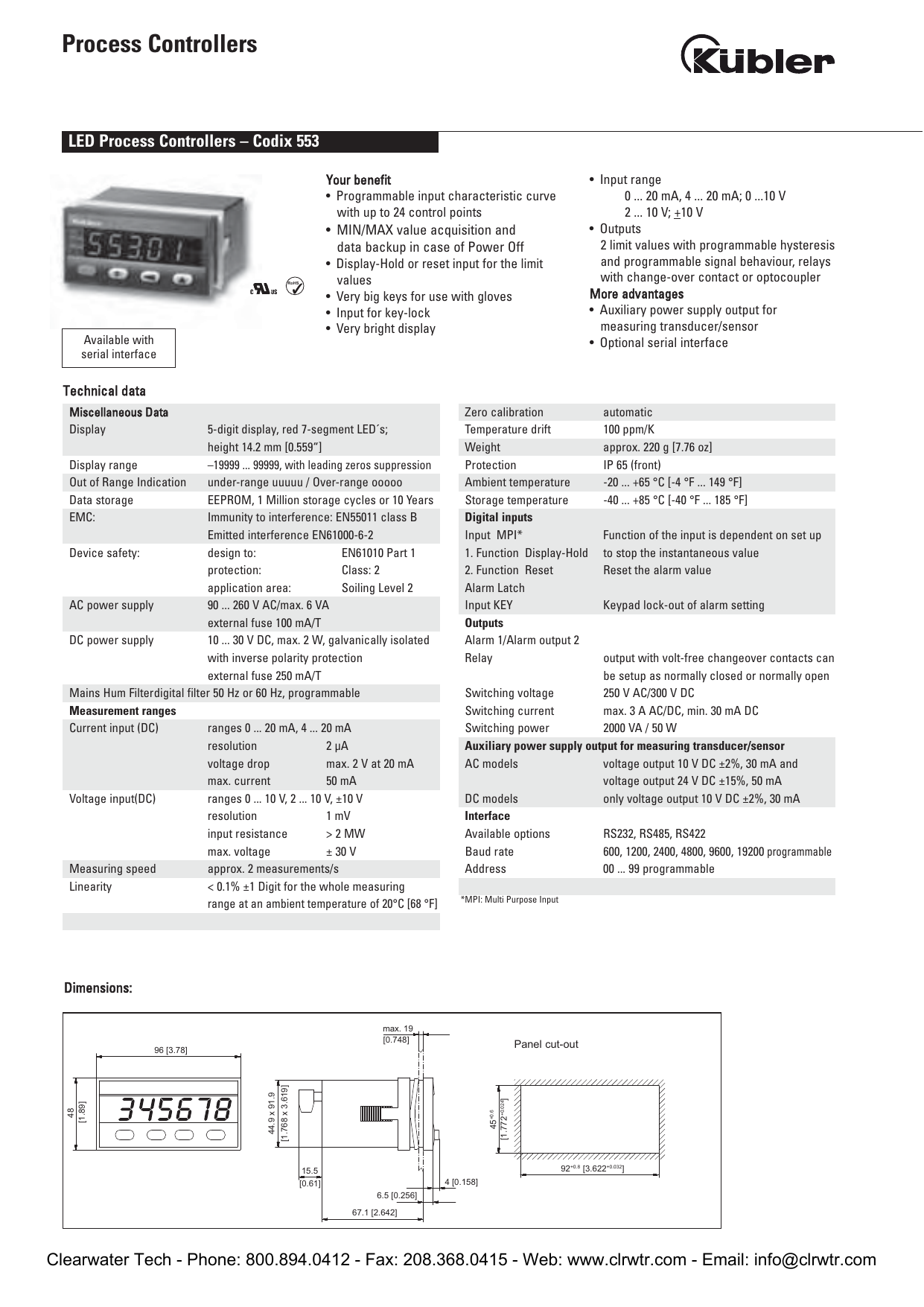 Kubler Codix 553 LED Process Controllers | Manualzz