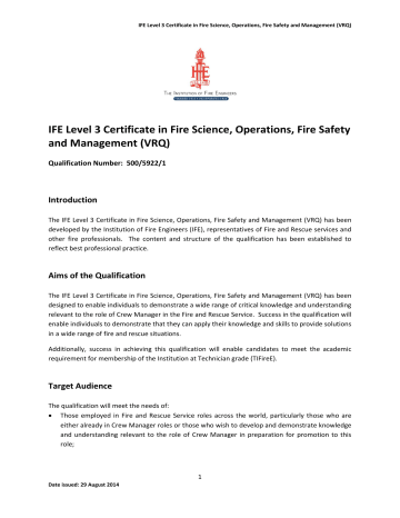 Ife Level 3 Certificate In Fire Science Operations Fire Safety And Manualzz