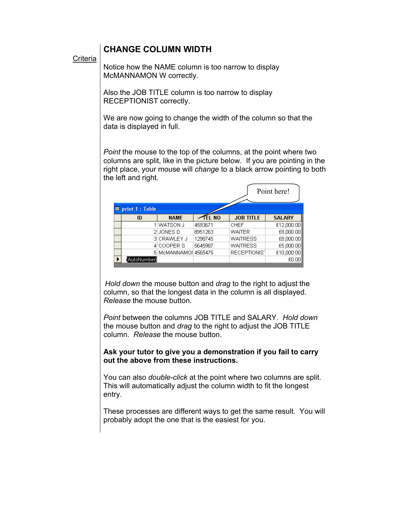 Change Column Width Open Door Adult Learning Centre Manualzz Com