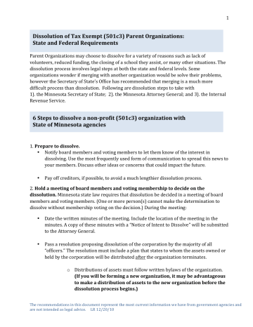 Dissolution Of Non Profit Organizations Manualzz