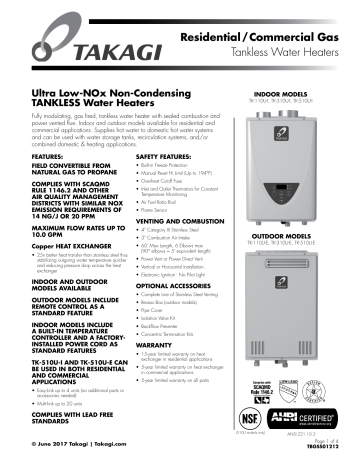 Takagi Tankless Water Heaters | Manualzz
