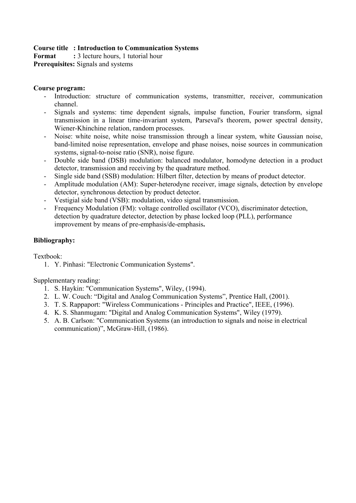 Course Title Introduction To Communication Systems Format 3