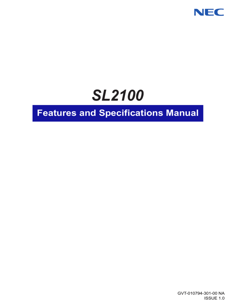Sl2100 Features and Specifications Manual | Manualzz