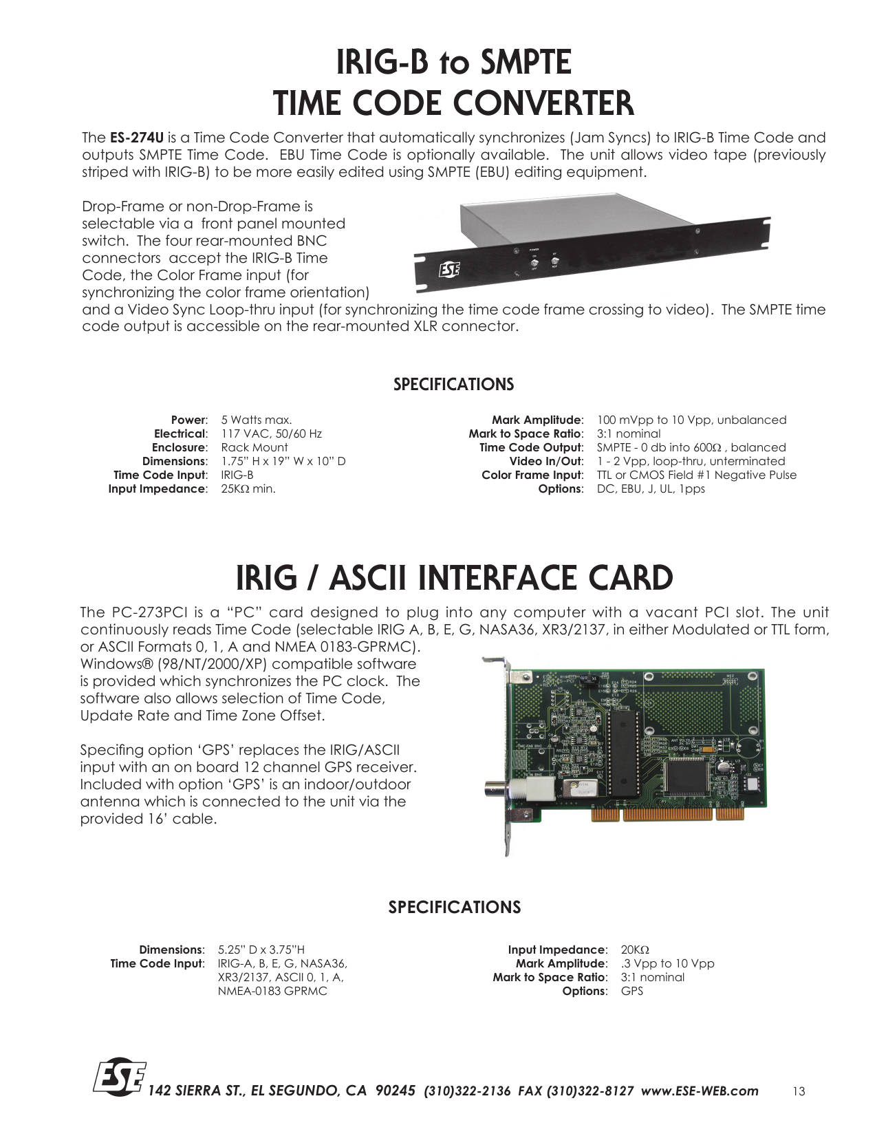 Irig Ascii Interface Card Irig B To Smpte Time Av Iq Manualzz