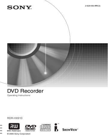 Timer Recording. Sony RDR-HX910 | Manualzz