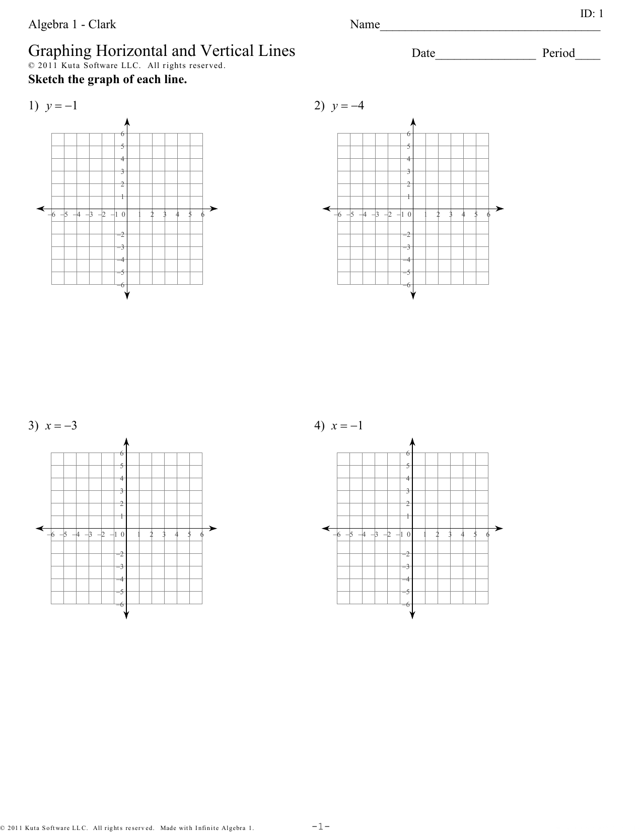 Algebra 1 Clark Graphing Horizontal And Vertical Lines