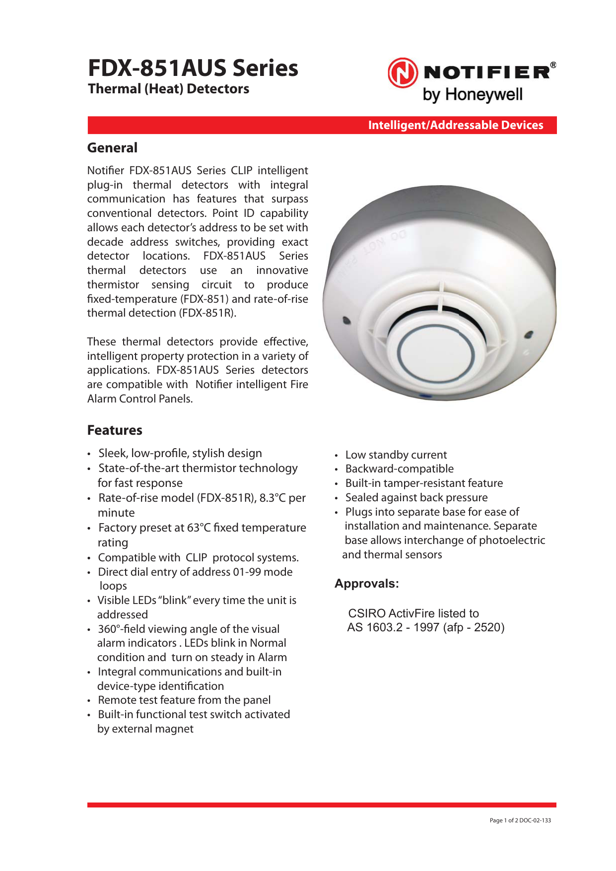 NOTIFIER Intelligent Thermal Heat Detectors FST-851(A) Series