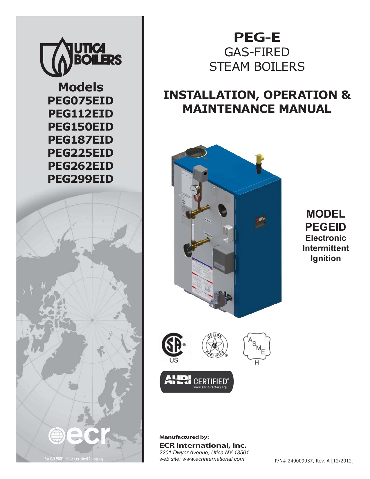 Utica Boilers PEGE Gas Steam Boiler Installation & Operation Manual