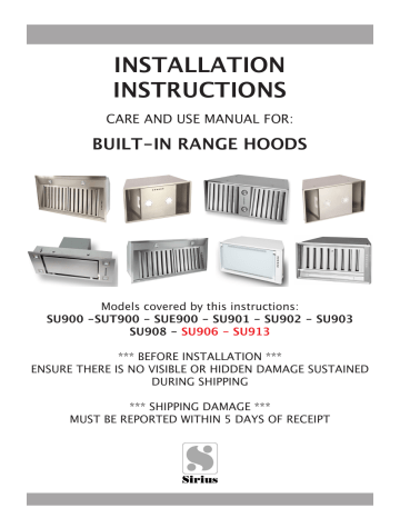 Sirius Range Hoods SU901 Installation Instructions Manual | Manualzz