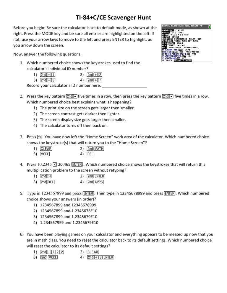 Ti 84 C Ce Scavenger Hunt Manualzz