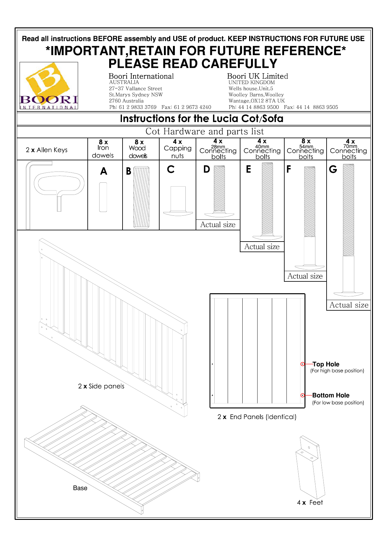 boori drop side glide pins