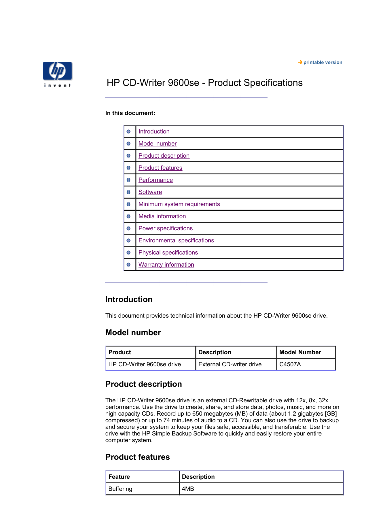 Hp Cd Writer 9600se Product Specifications Manualzz