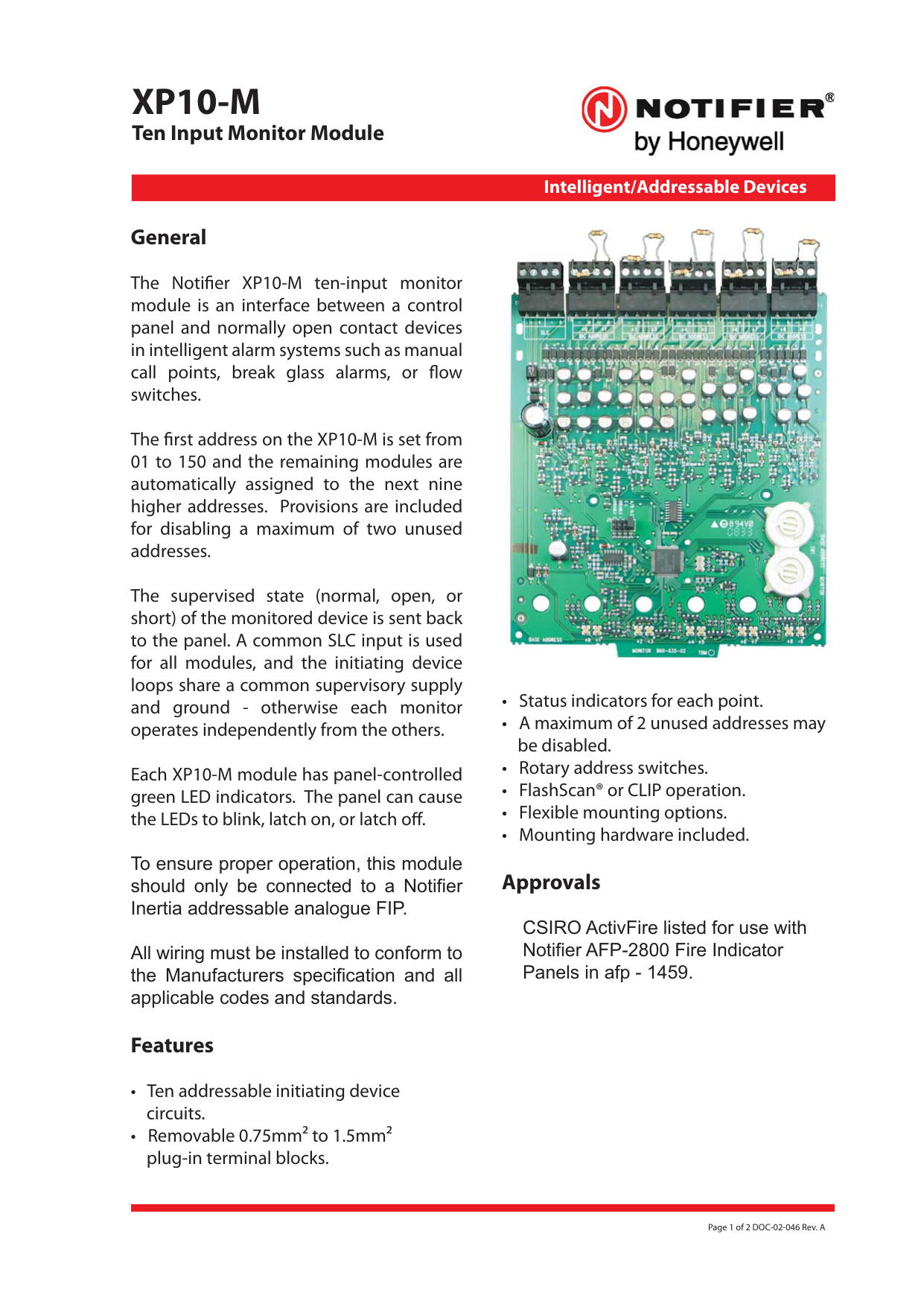 XP10M Notifier by Honeywell Manualzz