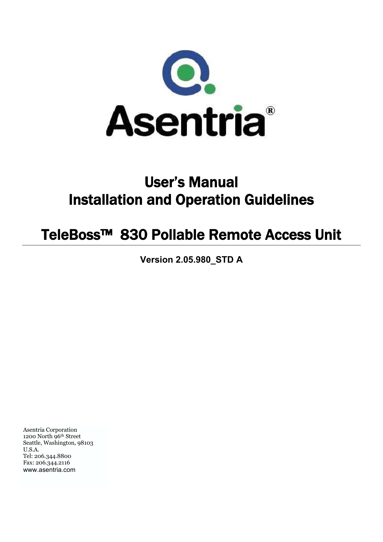 TeleBoss 850 UserManual - Asentria Information Portal | Manualzz