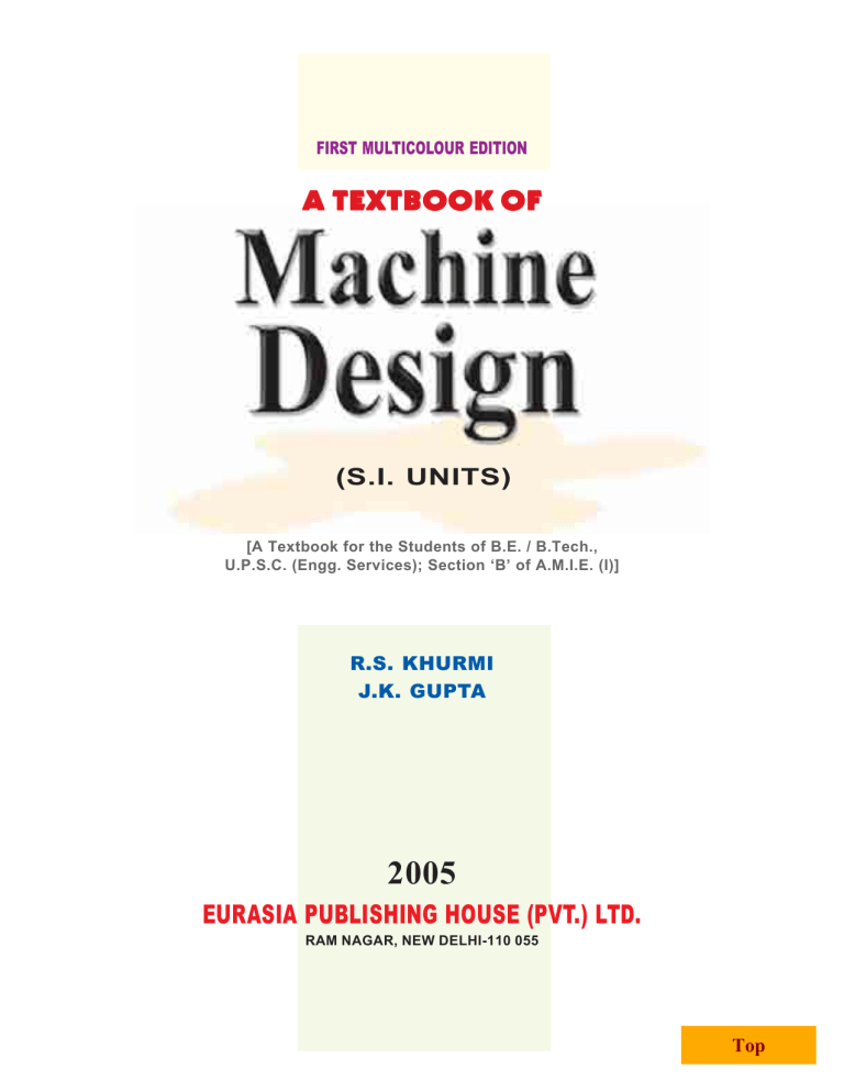 A Textbook Of Machine Design By R S Khurmi And J K Gupta Manualzz